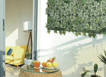 Synthetic green wall with leaf patterned back
